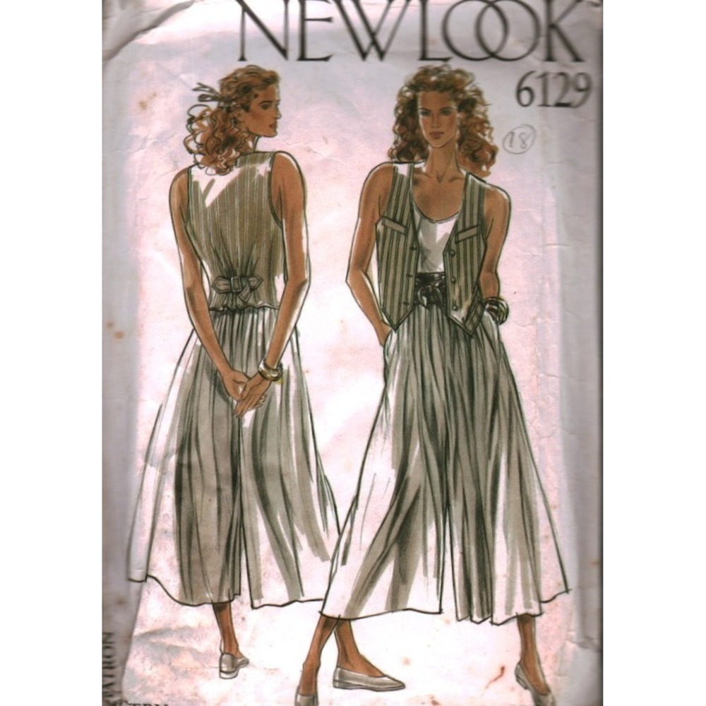 Vintage‎ New Look 6129 Sewing Pattern Vest Waistcoat Culottes Size 8-18 Retro